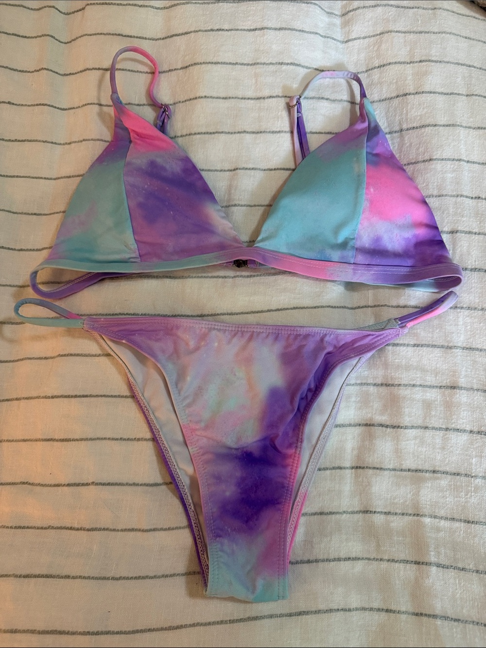 3 piece Tie-Dye Pastel Triangle Bikini Set